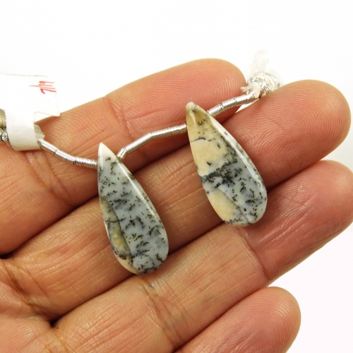 Dendrite Opal Drops Almond Shape 23x10mm Drilled Beads Matching Pair