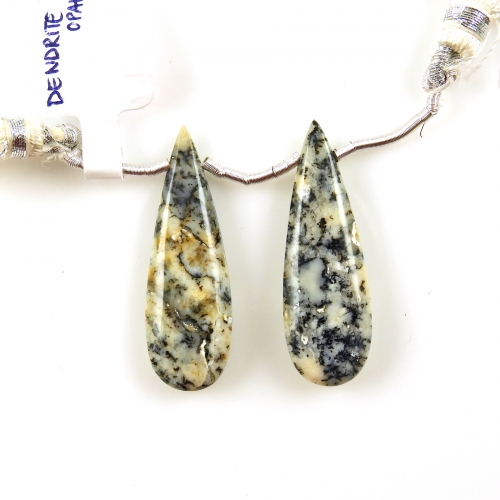 Dendrite Opal Drops Almond Shape 34x11mm Drilled Beads Matching Pair