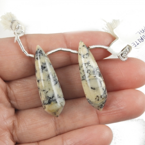 Dendrite Opal Drops Briolette Shape 33x10mm Drilled Beads Matching Pair