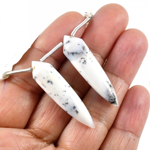 Dendrite Opal Drops Briolette Shape 36x9mm Drilled Beads Matching Pair