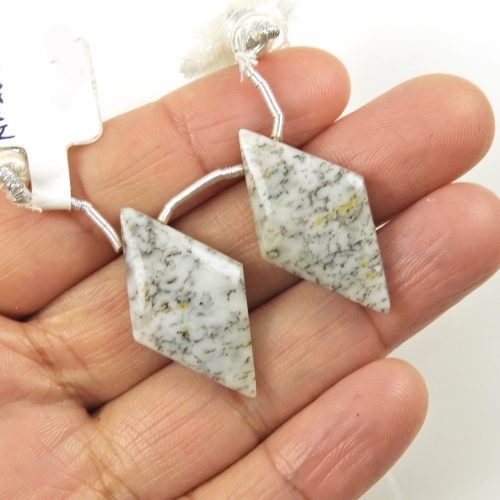 Dendrite Opal Drops Fancy Shape 29x16mm Drilled Beads Matching Pair