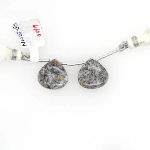 Dendrite Opal Drops Heart Shape 17x17mm Drilled Bead Matching Pair