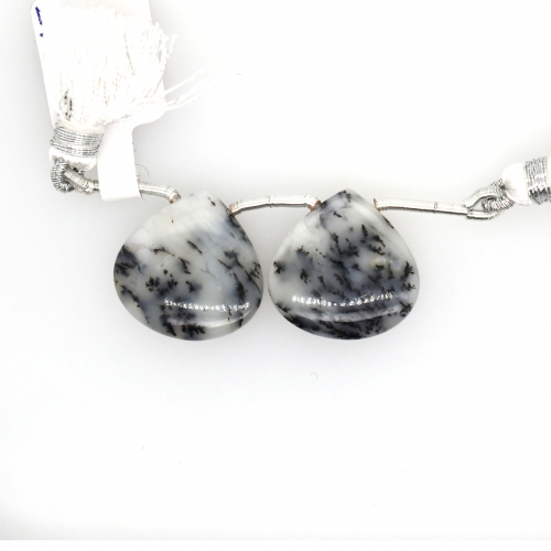 Dendrite Opal Drops Heart Shape 19x19mm Drilled Bead Matching Pair