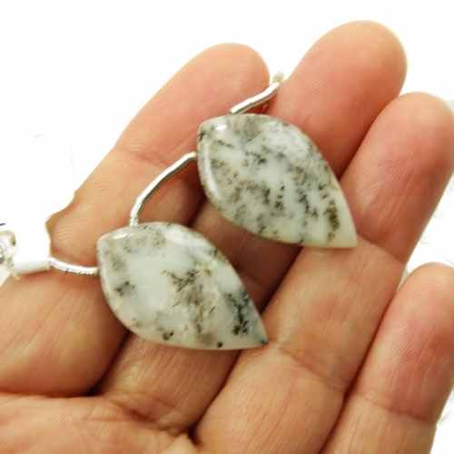 Dendrite Opal Drops Leaf Shape 28x16mm Drilled Beads Matching Pair