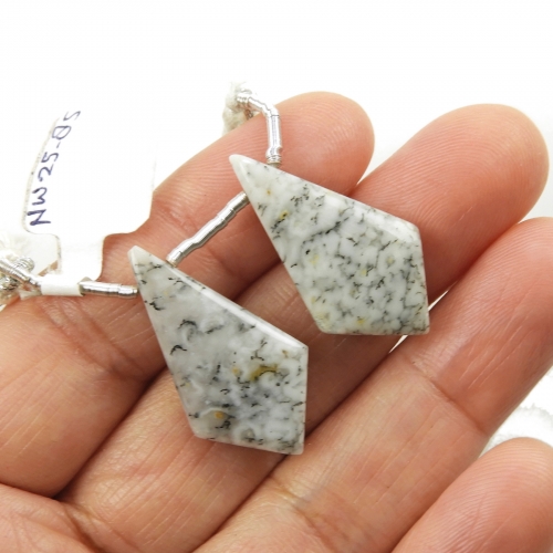 Dendrite Opal Drops Shield Shape 28x15mm Drilled Beads Matching Pair
