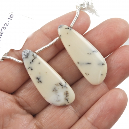 Dendrite Opal Drops Wing Shape 34x13mm Drilled Beads Matching Pair