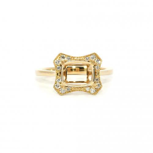 East-West Emerald Cushion 9x7mm Ring Semi Mount in 14K Yellow Gold with Diamond Accents
