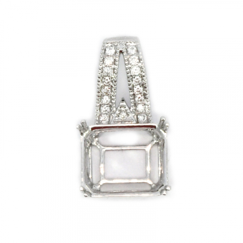 East West Emerald Cut 12x10mm Pendant Semi Mount In 14k White Gold With Diamond Accents