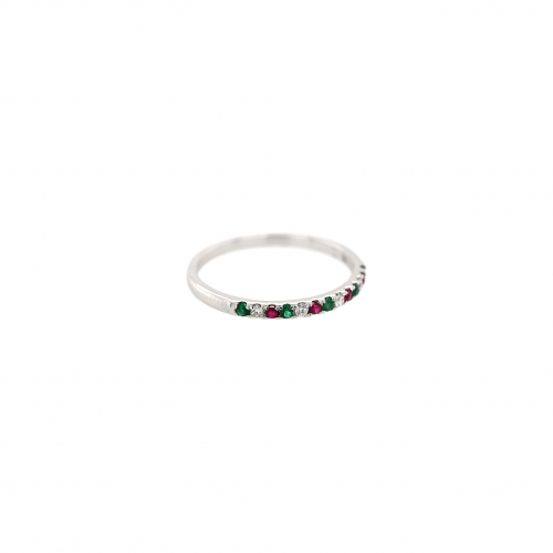 Emerald And Ruby 0.13 Carat Ring Band In 14k White Gold With Accent Diamonds (rg0698)