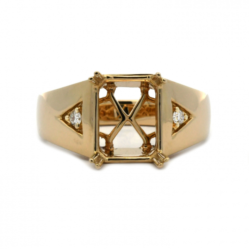 Emerald Cushion 10x8mm  Men's Ring Semi Mount In 14k Yellow Gold With White Diamond (rg6077)