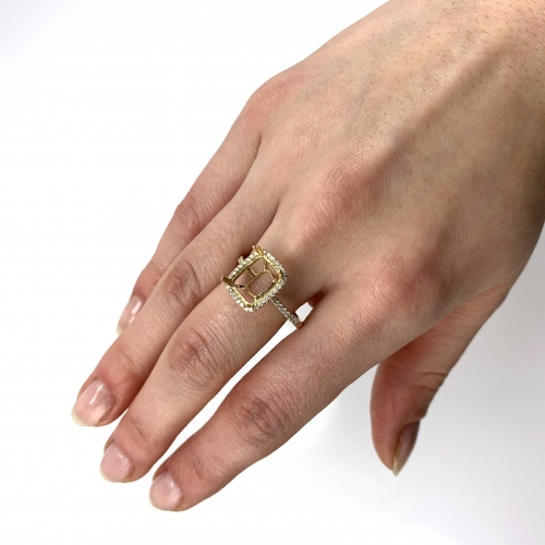 Emerald Cushion 10x8mm Ring Semi Mount in 14K Yellow Gold With White Diamond (RG1220)