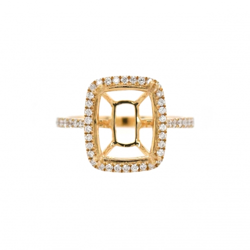 Emerald Cushion 11x9mm Ring Semi Mount In 14k Yellow Gold With White Diamond (rg1245)