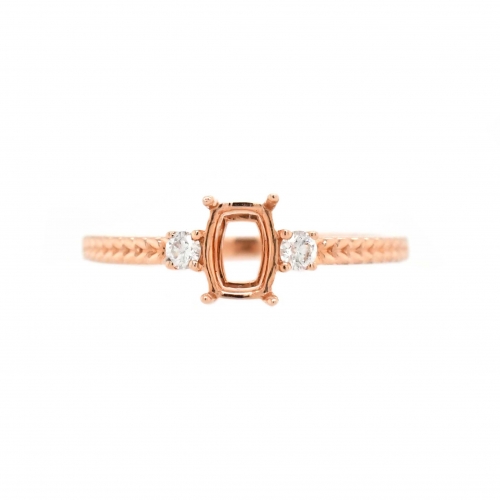 Emerald Cushion 6x4mm Ring Semi Mount in 14K Rose Gold With White Diamond (RG4391)