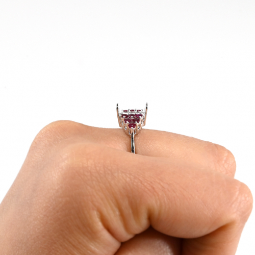 Emerald Cushion 9x6.5mm Ring Semi Mount In 14k White Gold With Burmese Ruby Accents