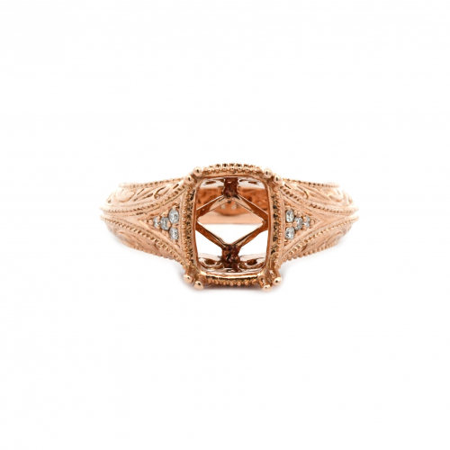 Emerald Cushion 9x7mm Men's Ring Semi Mount In 14K Rose Gold With Diamond Accents (RG1215)