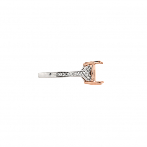 Emerald Cushion 9x7mm Ring Semin Mount in 14K Dual Tone (White/Rose) Gold with Accent Diamonds (RG2987)