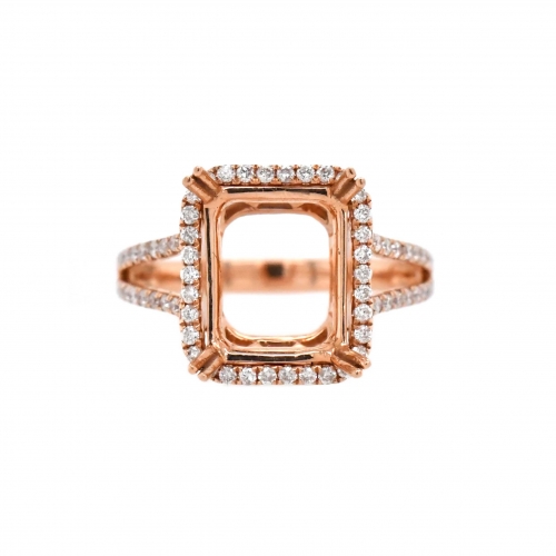 Emerald Cut 11x9mm Ring Semi Mount in 14K Rose Gold With White Diamond (RSHE013)