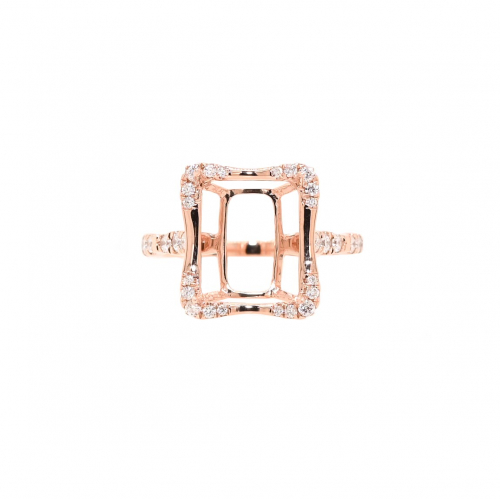 Emerald Cut 12x10mm Ring Semi Mount In 14K Rose Gold With White Diamonds (RG2523)