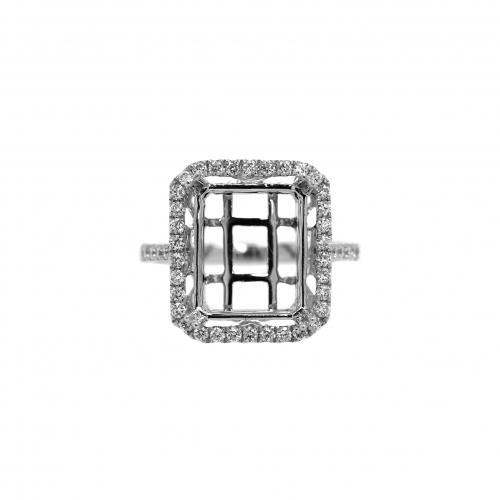 Emerald Cut 12x10mm Ring Semi Mount in 14K White Gold with Accent Diamonds (RG3827)