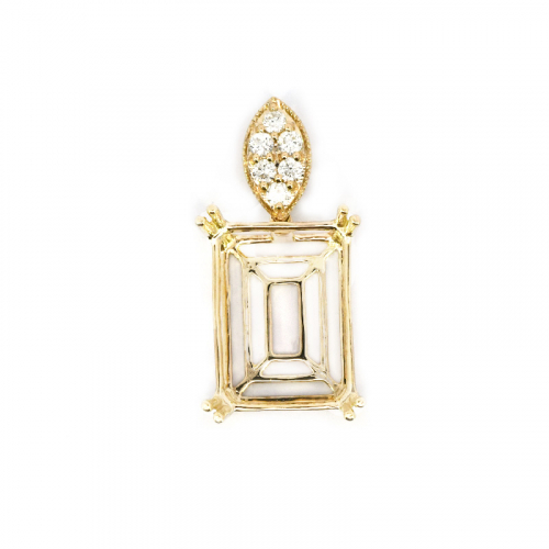 Emerald Cut 16x12mm Pendant Semi Mount In 14k Yellow Gold With Diamond Accents