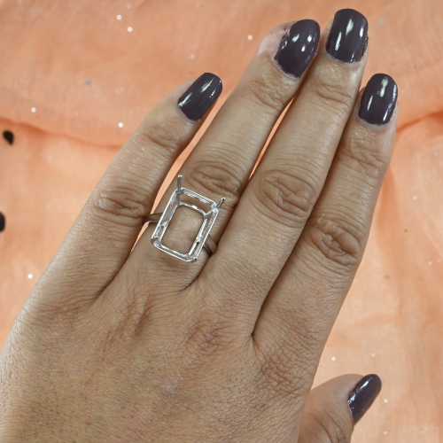 Emerald Cut 18x13mm Ring Semi Mount in 14K White Gold