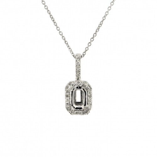 Emerald Cut 6x4mm Pendant Semi Mount in 14K White Gold With Diamond Accents (Chain Not Included)