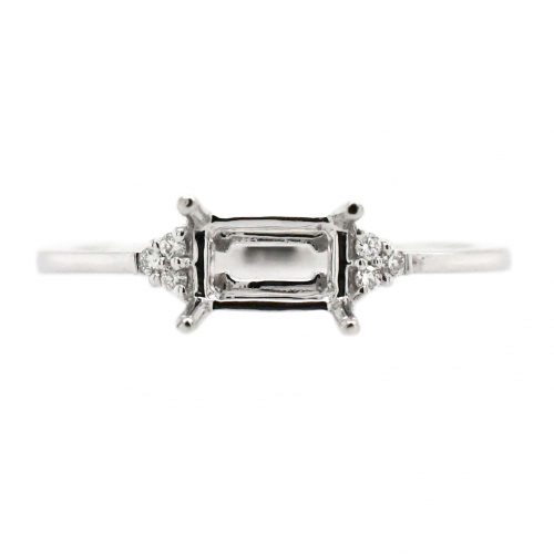 Emerald Cut 6x4mm Ring Semi Mount in 14K White Gold With White Diamonds (RG0809)