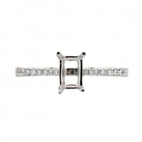 Emerald Cut 6X4mm Ring Semi Mount in 14K White Gold With White Diamonds (RG3331)