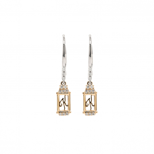 Emerald Cut 7x5mm Earring Semi Mount in 14K Dual Tone (White/Yellow) Gold With Diamond Accents (ER0245)