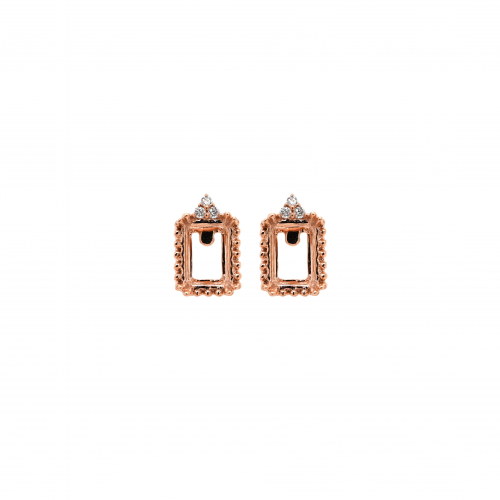 Emerald Cut 7x5mm Earring Semi Mount in 14K Rose Gold With Diamond Accents (ER1824)