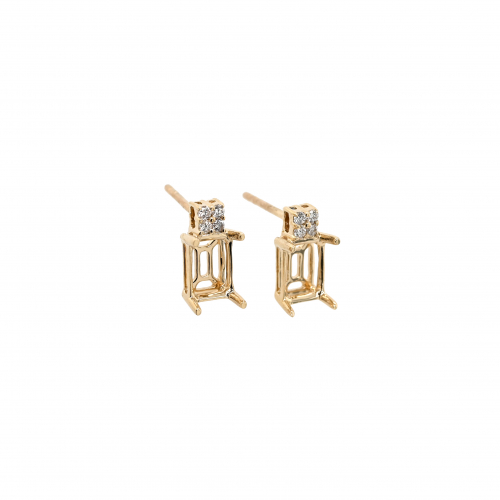 Emerald Cut 7x5mm Earring Semi Mount in 14K Yellow Gold with Accent Diamonds (ER2057)