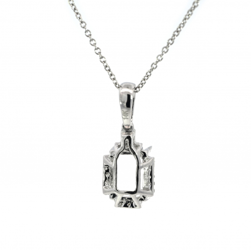 Emerald Cut 7x5mm Pendant Semi Mount In 14k White Gold With Diamond Accents (chain Not Included)