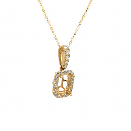 Emerald Cut 7x5mm Pendant Semi Mount In 14k Yellow Gold With Diamond Accents (chain Not Included)
