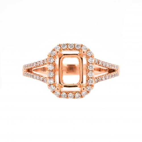Emerald Cut 7x5mm Ring Semi Mount In 14K Gold With White Diamonds