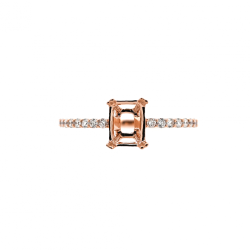 Emerald Cut 7x5mm Ring Semi Mount in 14K Rose Gold with Accent Diamonds (RG4011)