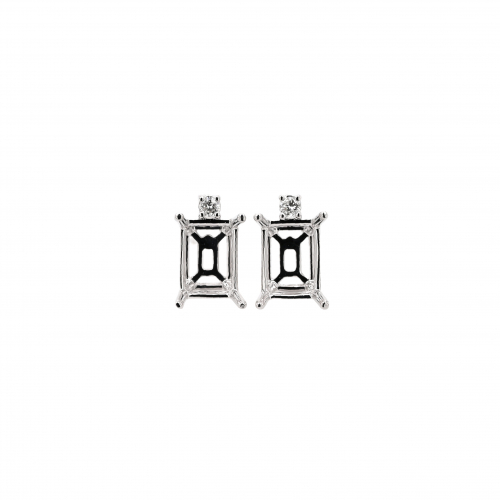 Emerald Cut 8x6mm Earring Semi Mount in 14K White Gold with Accent Diamonds (ER2053)