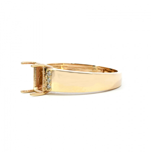 Emerald Cut 8x6mm Men's Ring Semi Mount In 14k Gold With Accented Diamonds