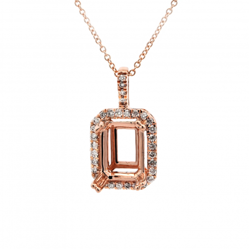 Emerald Cut 8x6mm Pendant Semi Mount in 14K Rose Gold With Diamond Accents (Chain Not Included)