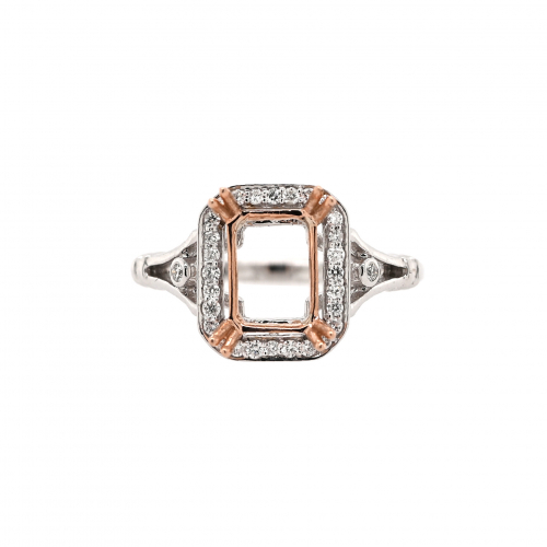 Emerald Cut 8x6mm Ring Semi Mount in 14K Dual Tone (White/Rose) Gold with Accent Diamonds (RG3744)