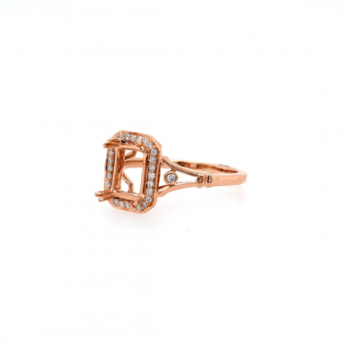 Emerald Cut 8X6mm Ring Semi Mount in 14K Rose Gold With Diamond Accents (RG3744)