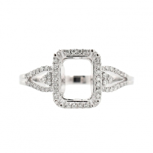 Emerald Cut 8X6mm Ring Semi Mount in 14K White Gold With White Diamonds (RG1259)