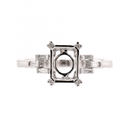 Emerald Cut 8X6mm Ring Semi Mount in 14K White Gold With White Diamonds (RG1443)