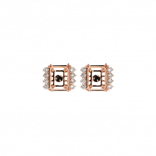 Emerald Cut 9x7mm Earring Semi Mount in 14K Rose Gold With Diamond Accents (ER2059)