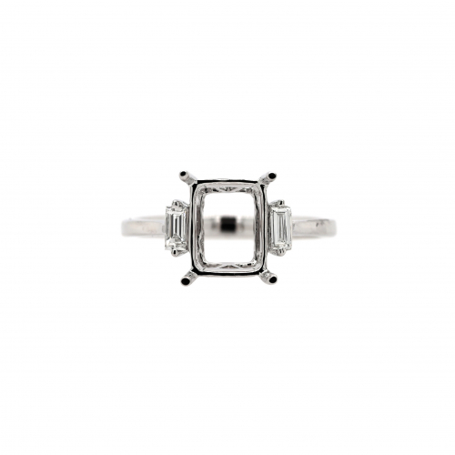 Emerald Cut 9x7mm Ring Semi Mount in 14K White Gold With Diamond Accents (RG1289)