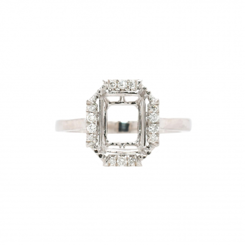 Emerald Cut 9x7mm Ring Semi Mount in 14K White Gold With White Diamonds (RG2230)