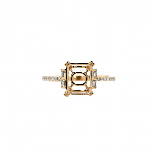 Emerald Cut 9x7mm Ring Semi Mount in 14K Yellow Gold With Diamond Accents (RG3028)