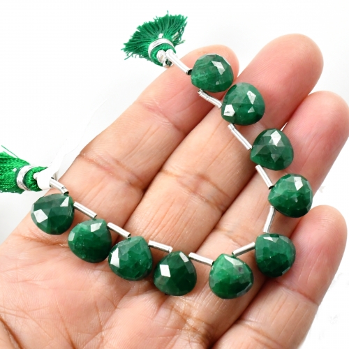 Emerald Drops Heart Shape 10x10mm Drilled Beads 10 Pieces Line