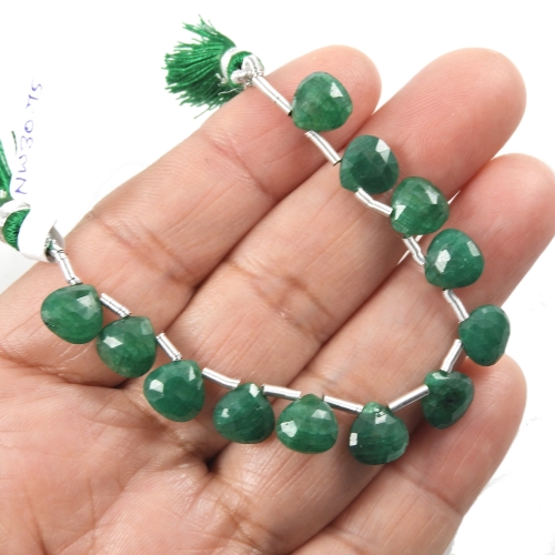 Emerald Drops Heart Shape 8x8mm Drilled Beads 12 Pieces Line