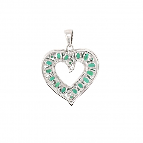 Emerald Oval 2.98 Carat Pendant Heart In 925 Sterling Silver
