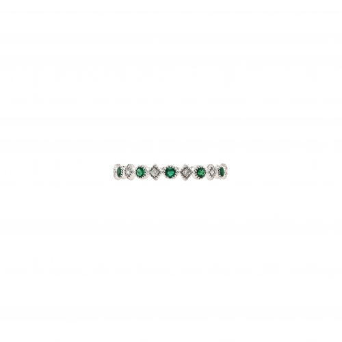 Emerald Round 0.11 Carat Ring Band In 14k White Gold With Accent Diamonds (rg4915)